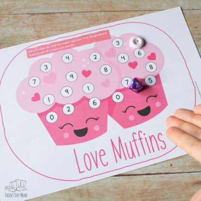 Love Muffins Valentine's Roll and Cover Game for Preschoolers