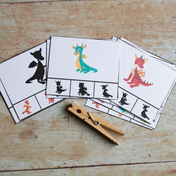 set of 12 dragon shadow matching clip cards
