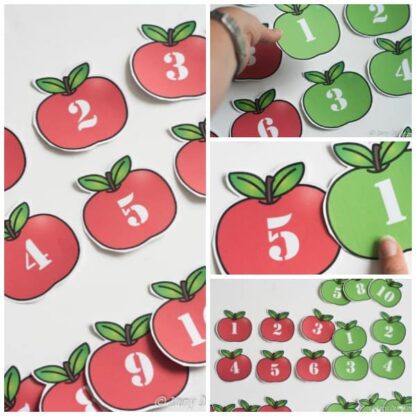 red and green apples printable with numbers 1 to 10 on for number bonds and counting activities with preschoolers