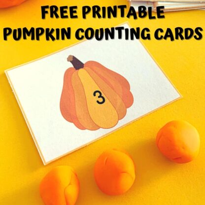printable pumpkin counting card with 3 balls of playdough text reads FREE Printable Pumpkin Counting Cards