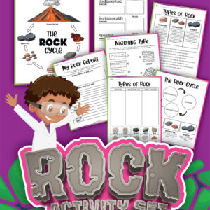 Preview of the pages of a rock cycle activity pack including a testing sheet ideal for hands-on rock sample work with primary key stage 2 children.