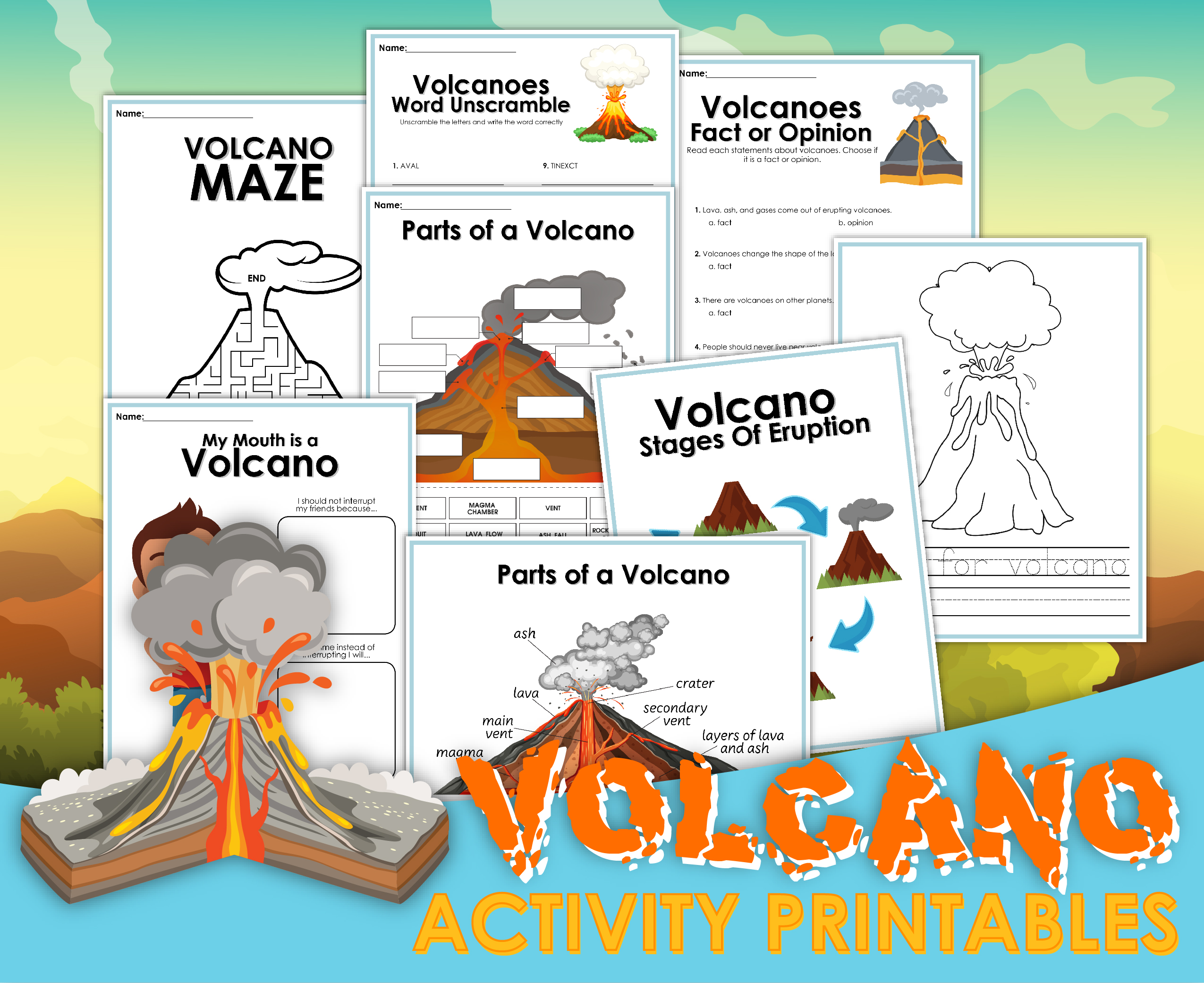 Volcano Facts For Kids Sheets 20 Volcano Coloring Pages Free PDF 