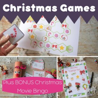 Christmas Game print and play bundle from Rainy Day Mum, board game, scavenger hunt and charades