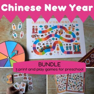 chinese new year printable games, board game, domino and ispy for kids in a bundle to buy