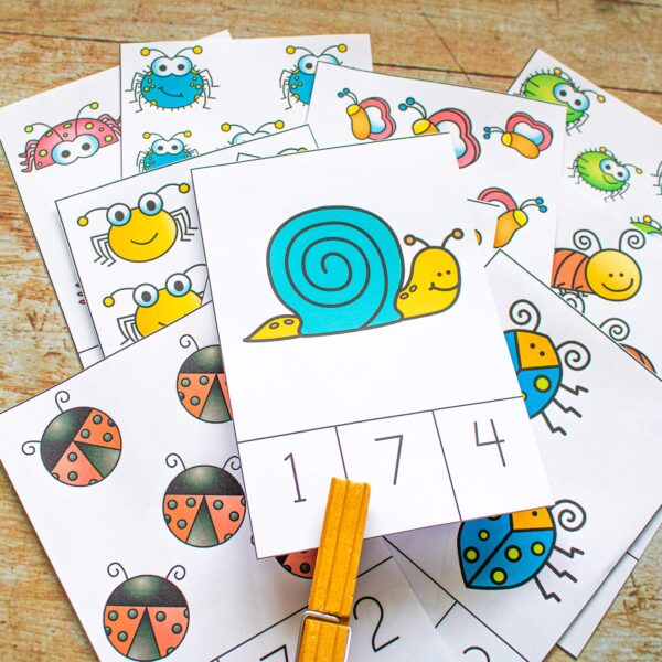 A sample of just a few of the count and clip cards available in the bugs and butterflies set from Rainy Day Mum.
