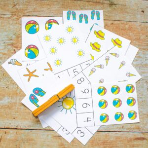 A sample of the FREE printable summer count and clip cards from Rainy Day Mum