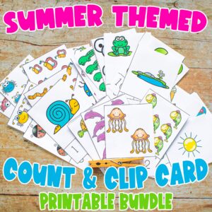 Sample of just half of the bundle of count and clip cards available in the summer themed count and clip card bundle 1 from Rainy Day Mum.