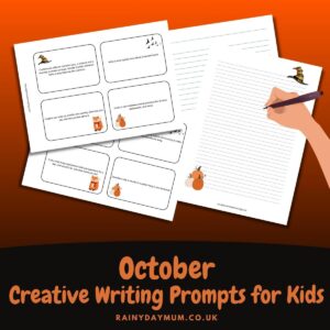 A sample of some of the October Creative Writing Prompts for Kids Printable Pack